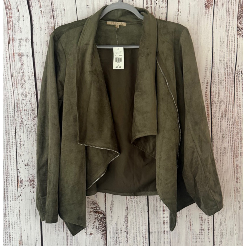 NWT Womens Faux Suede Moto Jacket Olive Army Green Large My Danielle